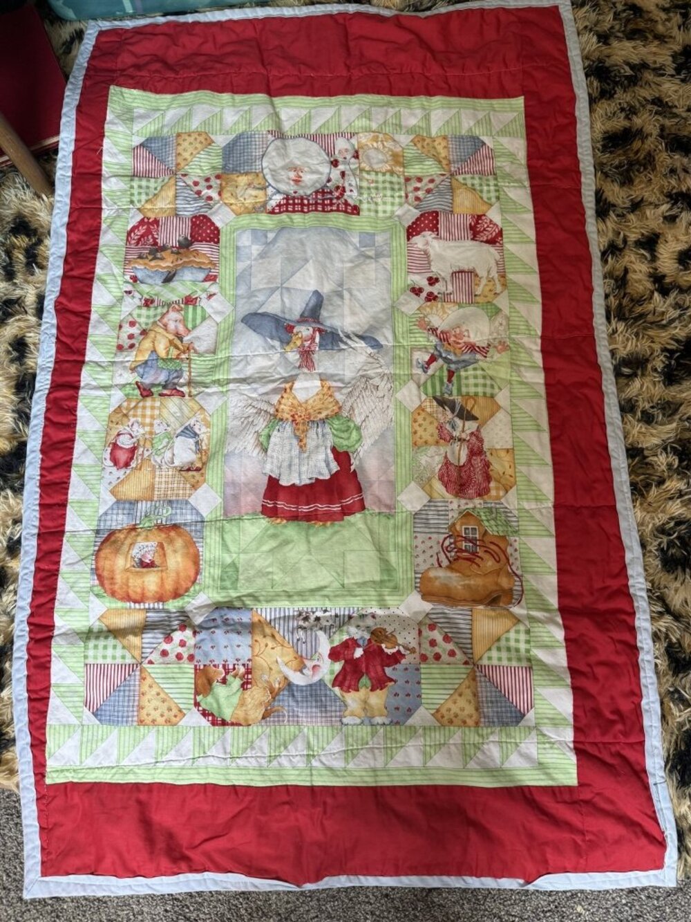 Vintage Baby Quilt Blanket Mother Goose Reversible Bunnies 33 x 52